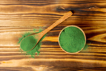 Chlorella or green barley. Detox superfood. Spirulina powder.