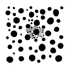 Abstract pattern of black dots of different sizes. Print for fabric. Vector illustration of isolated dots on a white background.