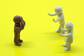 plasticine figures of people, showing problems in relationships, racism, misunderstanding between people