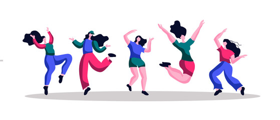 Vector character - Dancing women, illustration in trend style, isolated on white background.