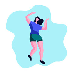 Vector character - Dancing woman, illustration in trend style, isolated on light blue background.