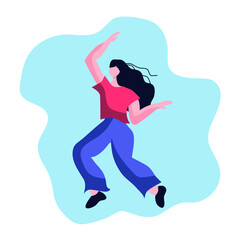 Vector character - Dancing woman, illustration in trend style, isolated on light blue background.