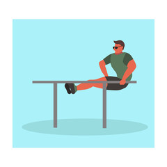 Man taking physical activity in outdoor park. Training, street workout, exercises. Active sports in a city park on the playground. Flat style vector illustration.