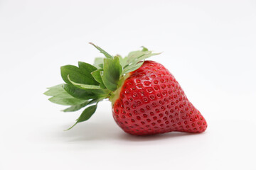 strawberry with leaf on white background