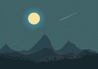 landscape with mountains and night skyn morning or evening sky