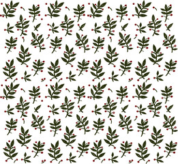 beautiful botanical pattern with tree sprigs and berries on a white background. Seamless vector pattern for wallpaper, fabrics, prints.