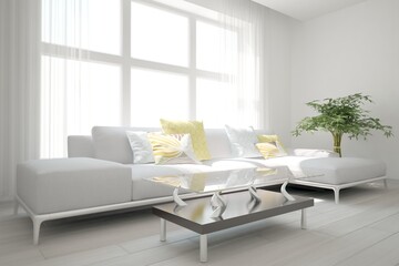 moder room with sofa and table interior design. 3D illustration