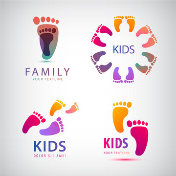 Vector set of feet steps, footprints logos