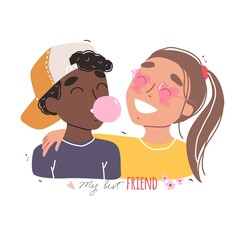 Portrait of smiling multiracial friends. Happy friends holding each other. Happy friendship day.