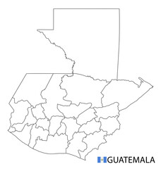 Guatemala map, black and white detailed outline regions of the country.