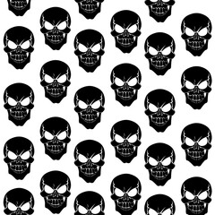 Seamless pattern from black grinning skulls on white background