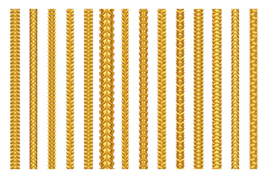 Seamless golden decoration chain braid ornament belt plait isolated gold pattern border set design vector illustration