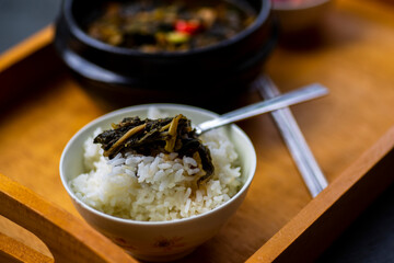 Soybean Paste Soup with Dried Radish Leaves