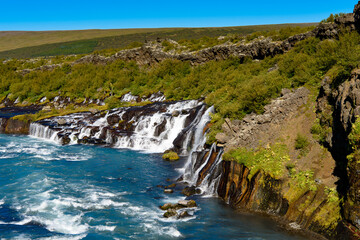 Fototapeta na wymiar Hraunfossar waterfalls (Borgarfjordur, Iceland),