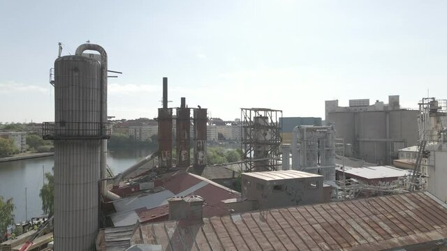 Aerial View Through The Chimney, Old Rusty Carbonic Industry, Liljeholmen Stockholm Sweden