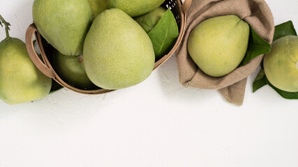 Fresh pomelo, pummelo, grapefruit, shaddock on white background, fruit for Mid-autumn festival, top...