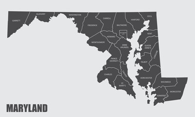 Maryland County Map - obrazy, fototapety, plakaty