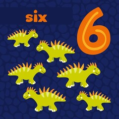 Cute dinosaurs design. Vector illustration. Number six