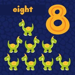Naklejka premium Cute dinosaurs design. Vector illustration. Number eight