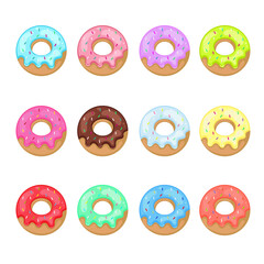 Fototapeta premium Glazed donuts colorful set. Vector illustration. Eps10