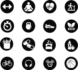 Fitness and health icon set vector all are 16 icons