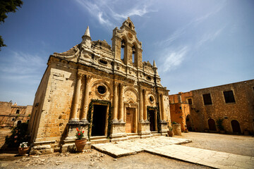 Obraz premium The main church of the historic Arkadi Monastery (or Moni Arkadiou, in Greek), in Rethymno region, Crete island, Greece.