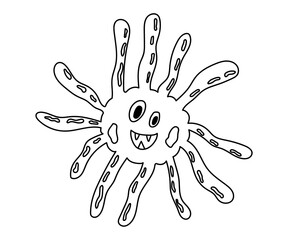 Naklejka premium Childish poster with cute hand drawn monster. Perfect for kids bedroom, nursery decoration, posters and wall decorations.