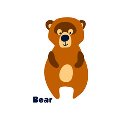 wild  cute bear  animal baby.  vector predator child cartoon character. Modern simple illustration for paper clothes on white card pattern