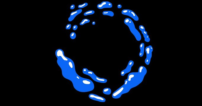 2D cartoon of water moving in a circular motion, with black background for color key, suitable for overlay, 25 fps, .mp4, 4K