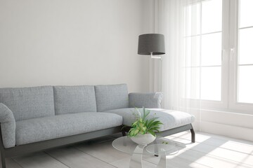 modern room with sofa and lamp interior design. 3D illustration