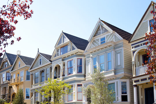 San Francisco, California, United States - Detail of traditional Victorian style houses at Haight-Ashbury Neighborhood.