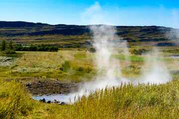 Fototapeta na wymiar Nature of Deildartunguhver, a hot spring in Reykholtsdalur, Iceland