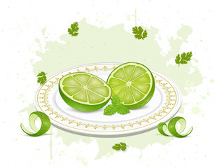 Fresh green lemon pieces vector illustration