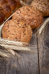 fresh buns on the bakery table