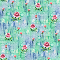 Seamless pattern of Summer spring flowers with hand stroke and texture background