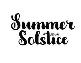 Summer solstice hand drawn inscription with twig. Lettering design  for midsummer holiday, cards, posters, apparel.