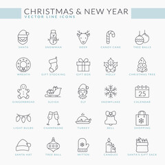 Christmas and New Year line icons. Vector set.