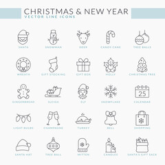 Naklejka premium Christmas and New Year line icons. Vector set.