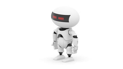 Robot 3d rendering illustration on white background. Droid 3d rendering. Technic science and futuristic background.