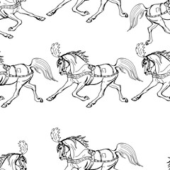 seamless background, circus horses on white backgrounds
