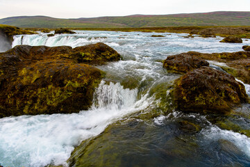 Naklejka na ściany i meble Godafoss (waterfall of the gods) in the Bardardalur district of Northeastern Region of Iceland