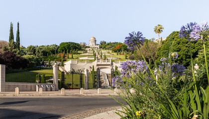 View from Sderot Ben Gurion Avenue to the Bahai Garden in Haifa, Israel