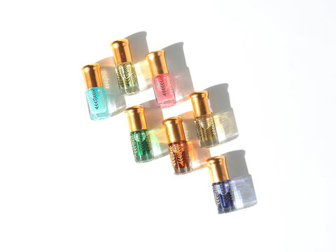 Arabian oud attar perfume in mini bottles.