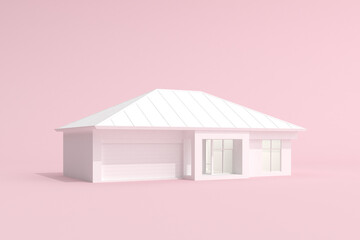 Mock up of architecture building on pink background. Minimal. 3D rendering.