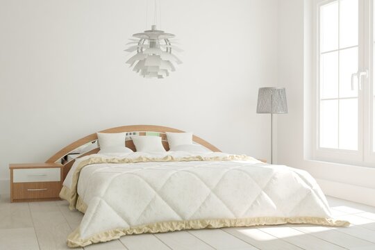 modern bedroom with lamp interior design. 3D illustration