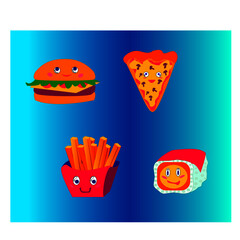 Food Icons: Burger, Pizza, Sushi and French Fries
