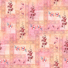 Seamless pattern of fresh floral with texture background