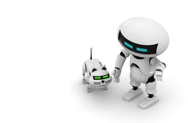 Robot cat. 3d rendering illustration. Isolated on white. Kitten 3d. Droid. 3d render. White cat. Robotic pet. Humanoid. Cyborg. Pet shop. Modern technology. Future. Animal. Mechanical. Futuristic.
