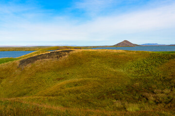Fototapeta premium Nature of Skutustadagigar, area famous by geologiacal features and views in Iceland