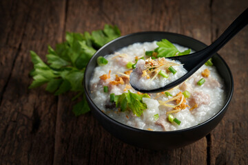 Boiled rice with pork.